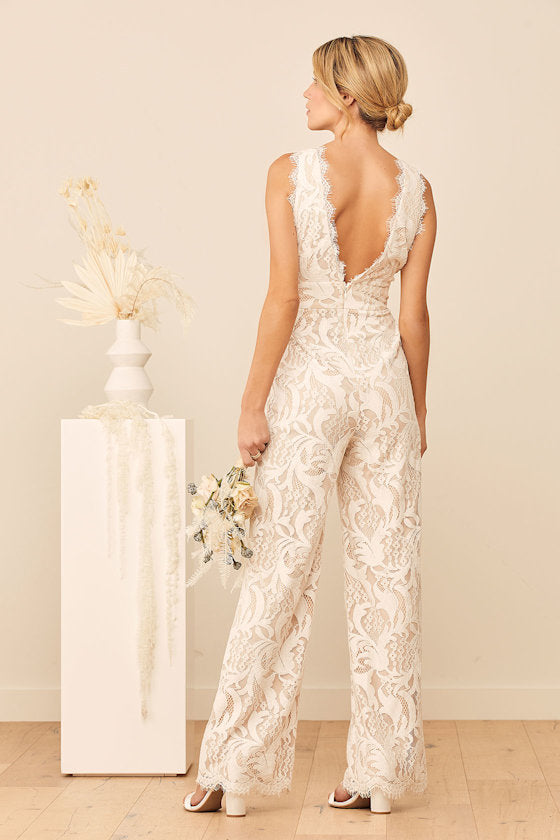 Enamored With You White Lace Wide-Leg Jumpsuit