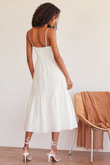 Simplicity and Sweetness White Sleeveless Tiered Midi Dress