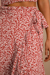 Summer Romance Rust Brown Floral Print Two-Piece Midi Dress