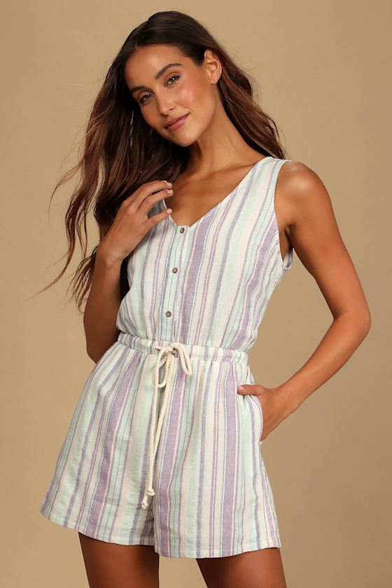 Forever Adventure Lilac Multi Striped Drawstring Romper