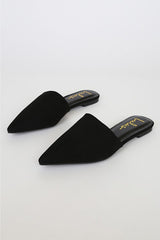 Lorena Black Suede Pointed Toe Slides