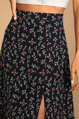 Bliss Me Navy Blue Floral Print Midi Skirt