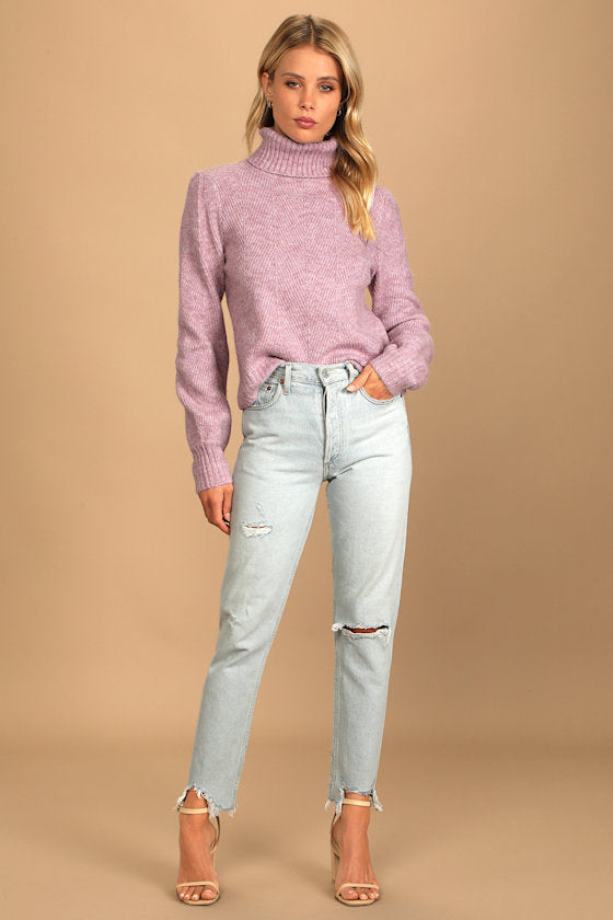 Meet Cozy Lavender Knit Long Sleeve Turtleneck Sweater