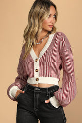 Here Comes a Holiday Red and White Striped Button-Up Cardigan