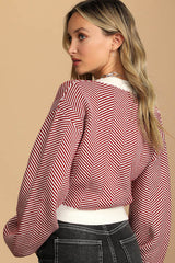 Here Comes a Holiday Red and White Striped Button-Up Cardigan