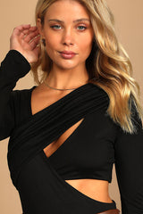Making the Cut Black Long Sleeve Cutout Bodysuit