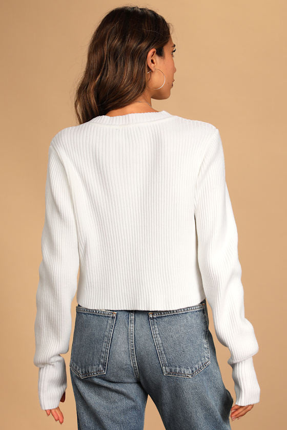 Favorite Festivities Ivory Ribbed Knit Cuff Sleeve Sweater