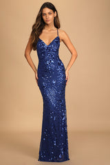 Photo Finish Royal Blue Sequin Lace-Up Maxi Dress