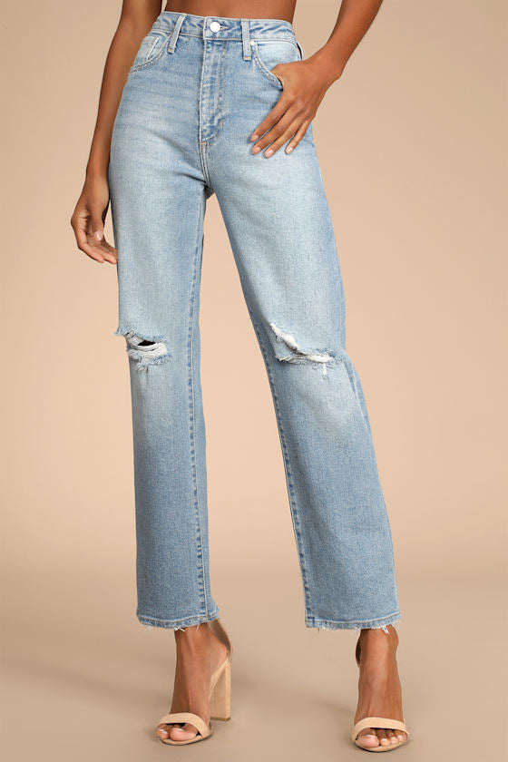 Generational Style Light Wash Distressed High-Rise Dad Jeans