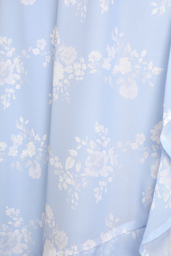 In Love Forever Light Blue Floral Lace-Up High-Low Maxi Dress