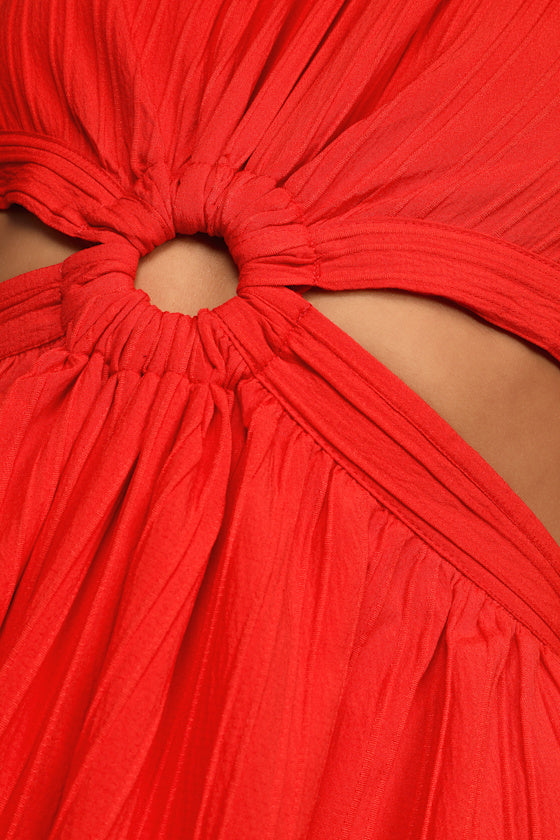 Island Vacay Red Tie-Back Maxi Dress
