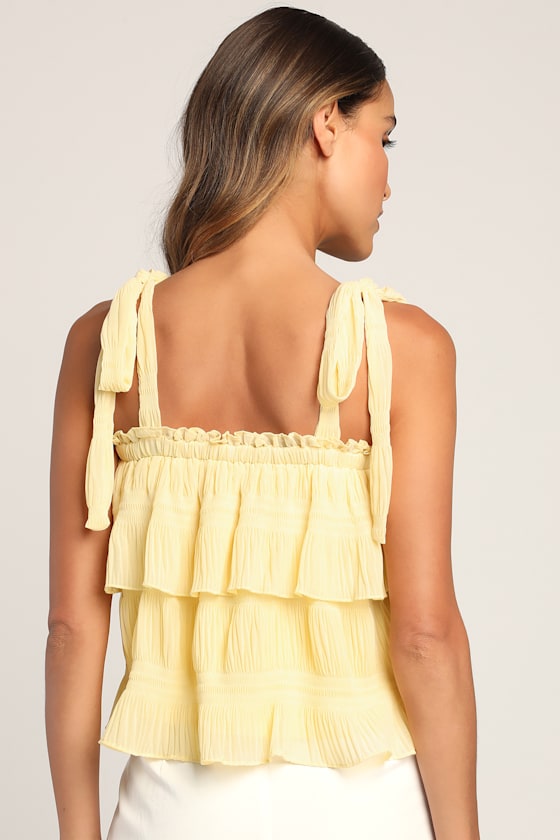 Tiers to Summer Yellow Tie-Strap Tiered Tank Top