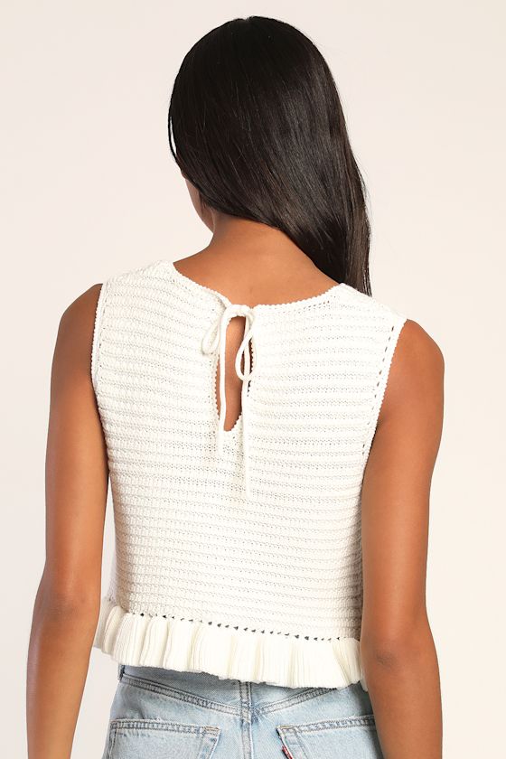 Flouncin' Around Ivory Cropped Ruffled Sweater Tank