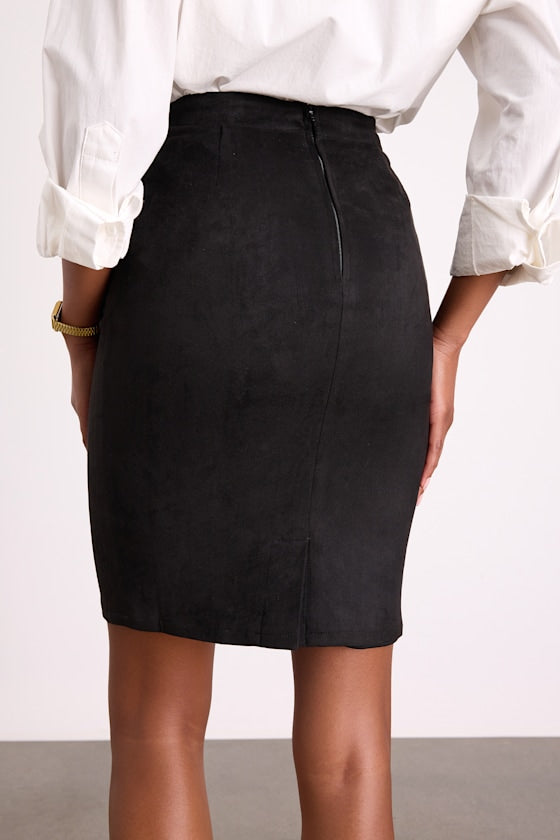 Superpower Black Suede Pencil Skirt