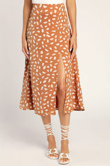 Getting Glam Peach Print Slit Midi Skirt