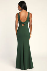 Love In Your Eyes Hunter Green Knotted Mermaid Maxi Dress