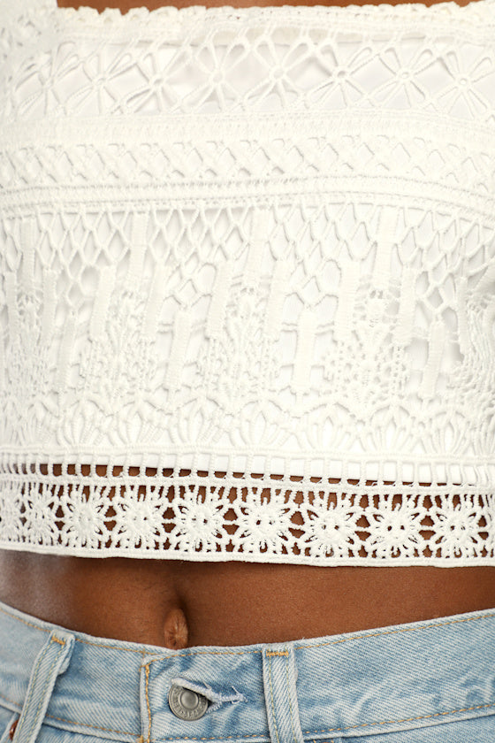 Romance Forever White Crochet Lace Crop Top