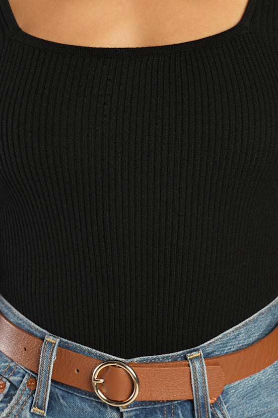 Trendy Classic Black Ribbed Knit Balloon Sleeve Top