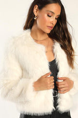 Glam Attitude Ivory Faux Fur Jacket