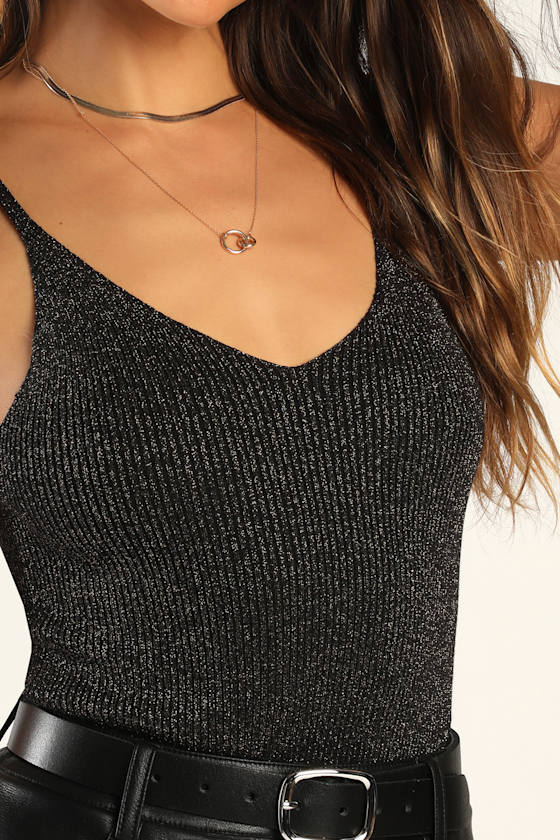 Sparkling Spectacle Black and Gold Sparkly Sleeveless Bodysuit