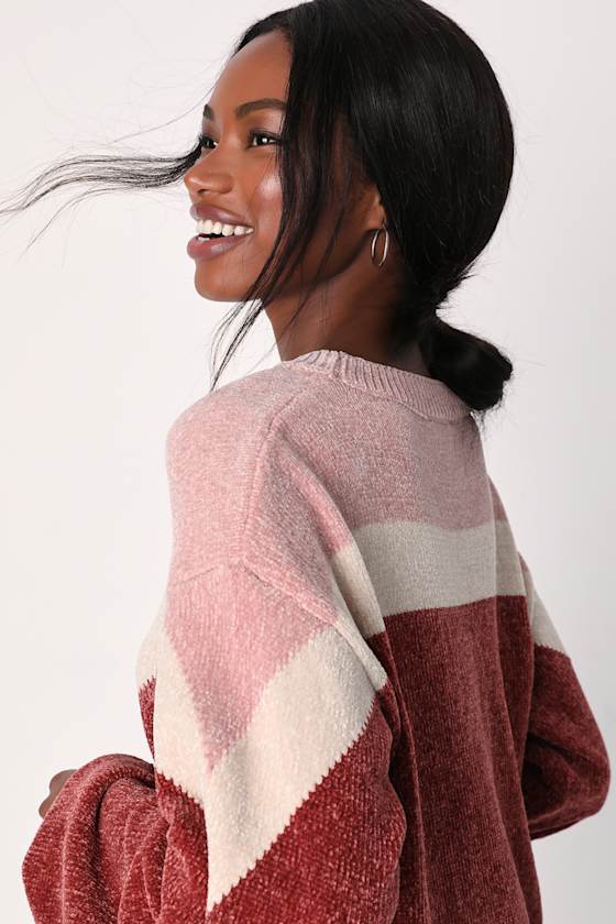 Constant Cuddles Pink Chevron Chenille Knit Sweater