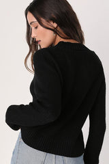 Campfire Cozy Black Cropped Sweater