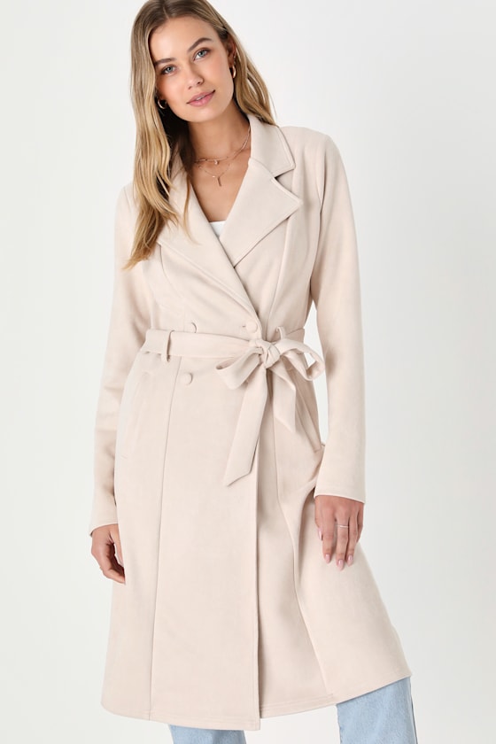 Chic Calling Beige Suede Trench Coat
