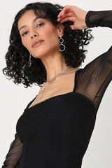 Mesh Perspective Black Long Sleeve Mesh Bodycon Mini Dress